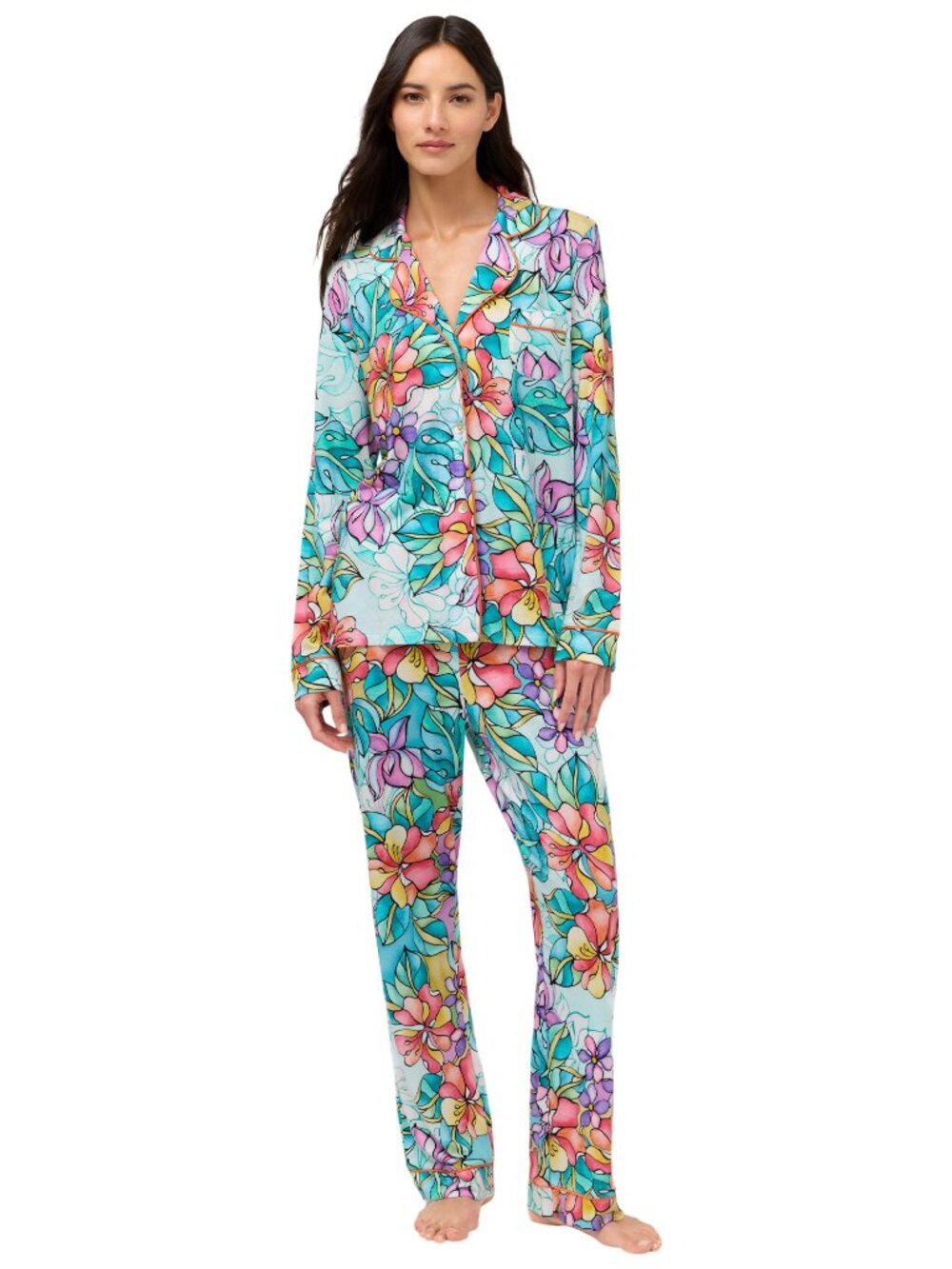 Johnny Was Roie Carly Pj Set Floral Home Lounge Sleepwear Blue Green 2 pc NEW